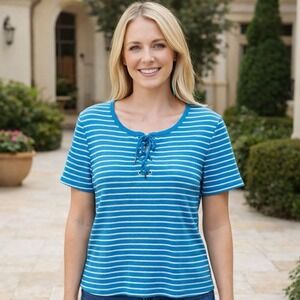 Ralph Lauren Blue and White Stripe Top Nautical‎ Preppy Academia Comfort XS/S